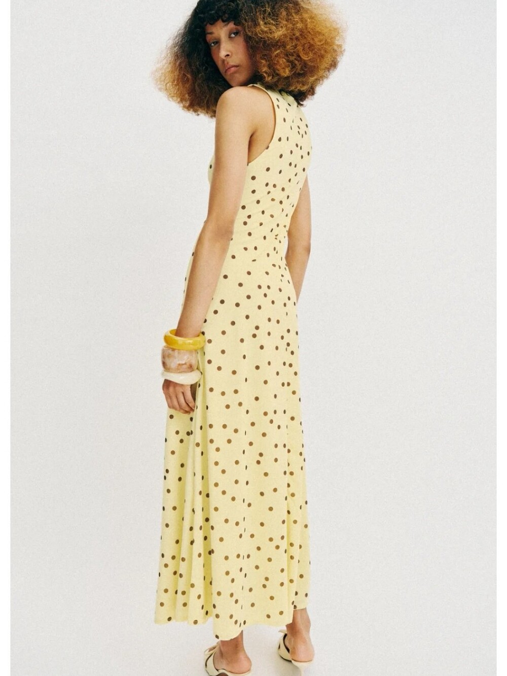 ZARA FLOWY POLKA DOT DRESS YELLOW NWT - Picture 8 of 11
